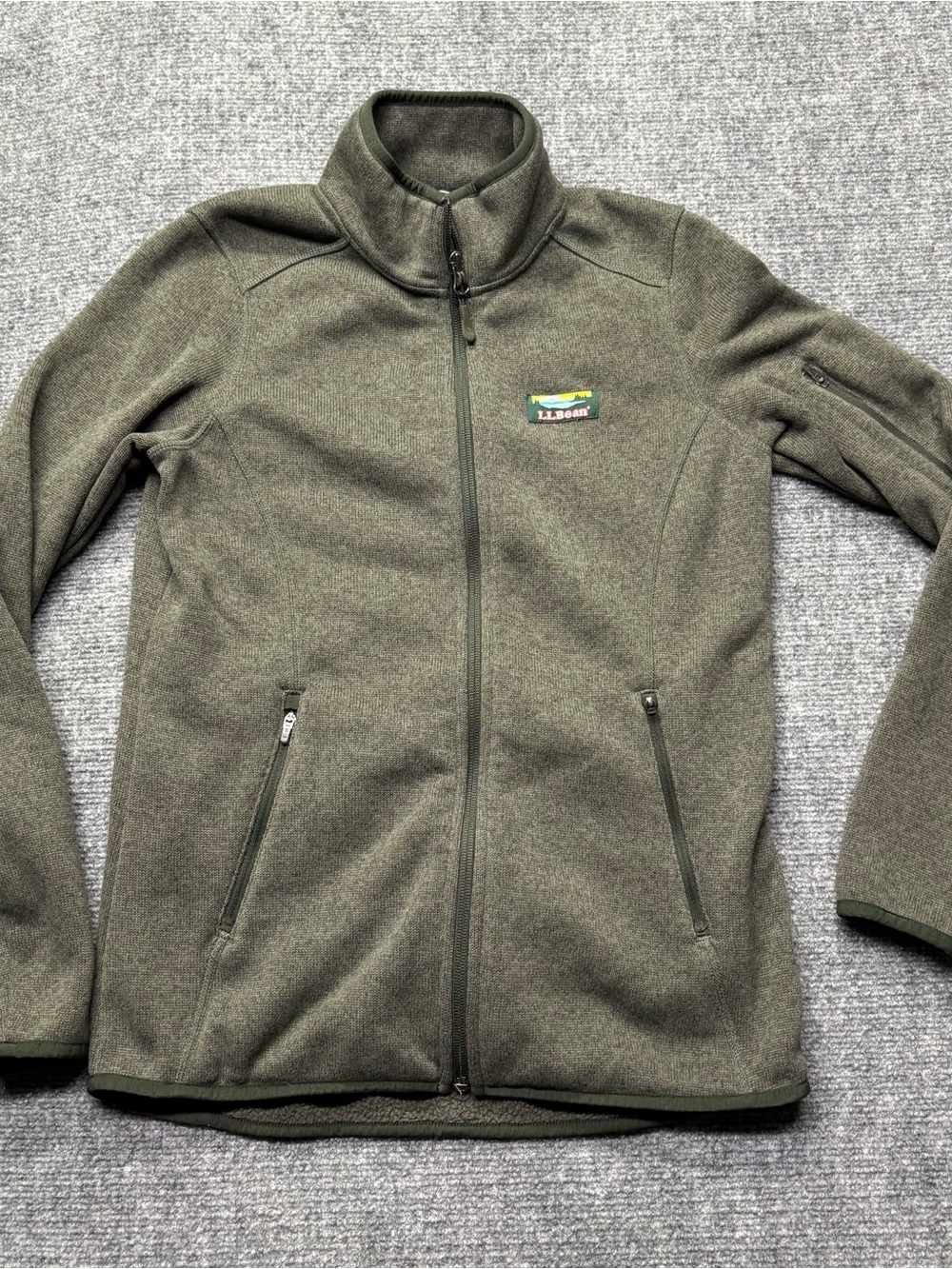 LL Bean Sweater Fleece Jacket Womens XS Green Full Zip Mock Neck Misses 504888